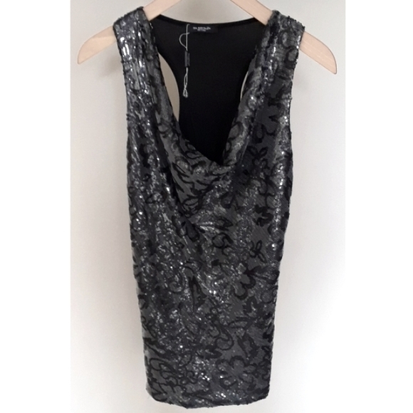 ISAL BED OLLËN. Sequin Sleeveless Designer Top. Silver. Size S - Picture 5 of 16